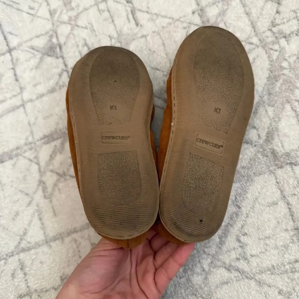 Crewcuts Kids Suede Fur Lined Moccasin Slippers Brown Cozy Preppy Size K1